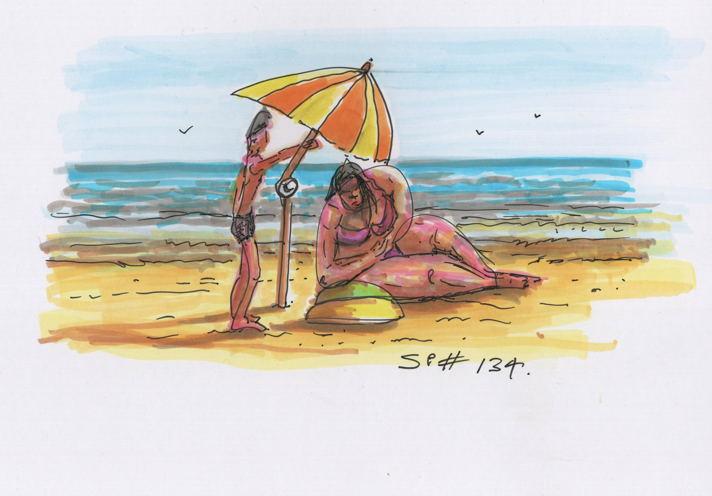 “At The Beach” - Pen Drawing - 200x170mm - 2025